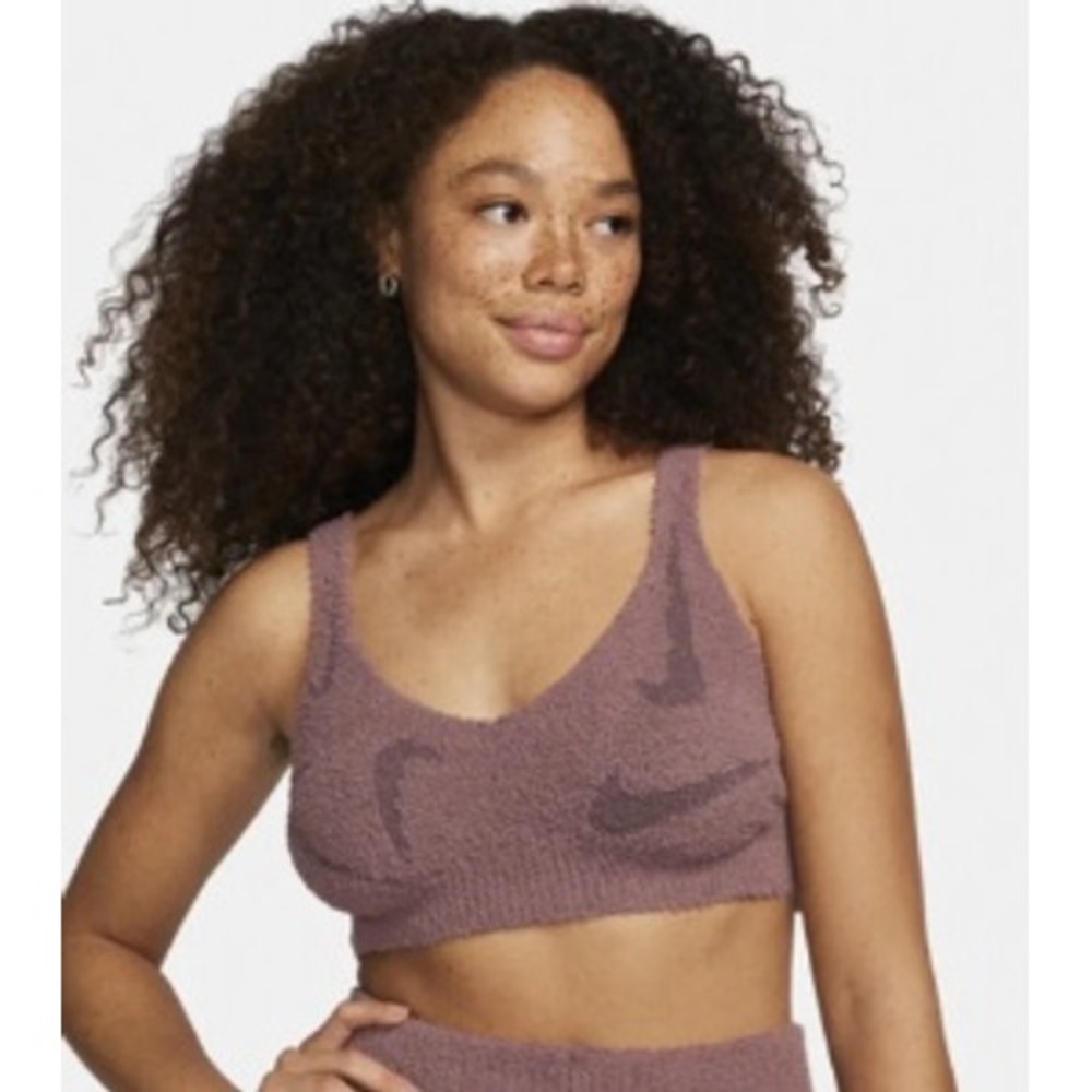 Nike Sportswear Phoenix Cozy Fleece Boucie SPorts Bra Mauve Plum Women's Medium